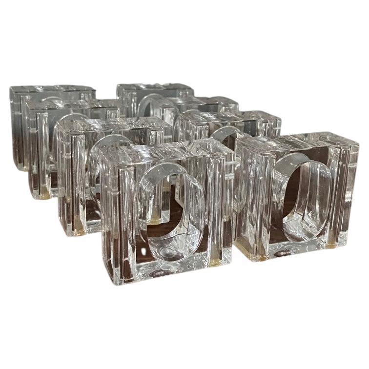 Set of 8 MC Square Clear Lucite Napkin Holders and Salt Pepper Shakers For Sale