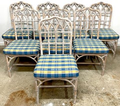 Set of 8 McGuire Bleached Rattan Chinoiserie 'Pagoda'  Dining Chairs