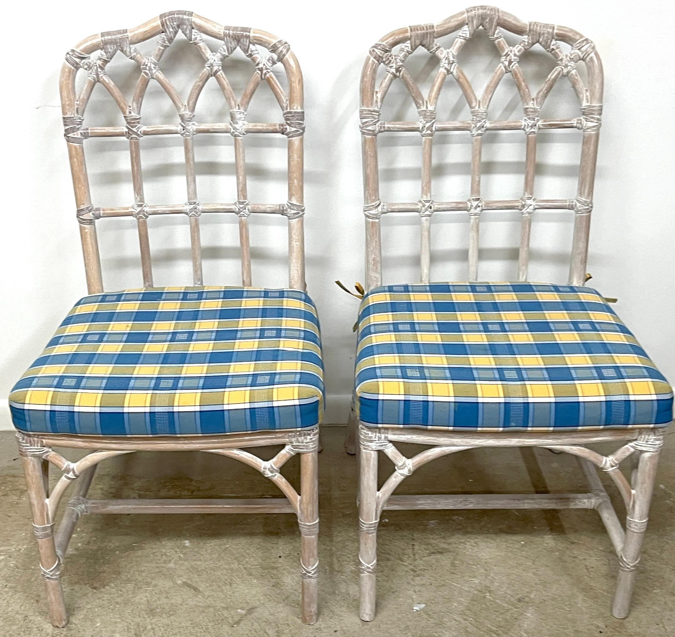 Set of 8 McGuire Bleached Rattan Chinoiserie 'Pagoda'  Dining Chairs  In Good Condition In West Palm Beach, FL