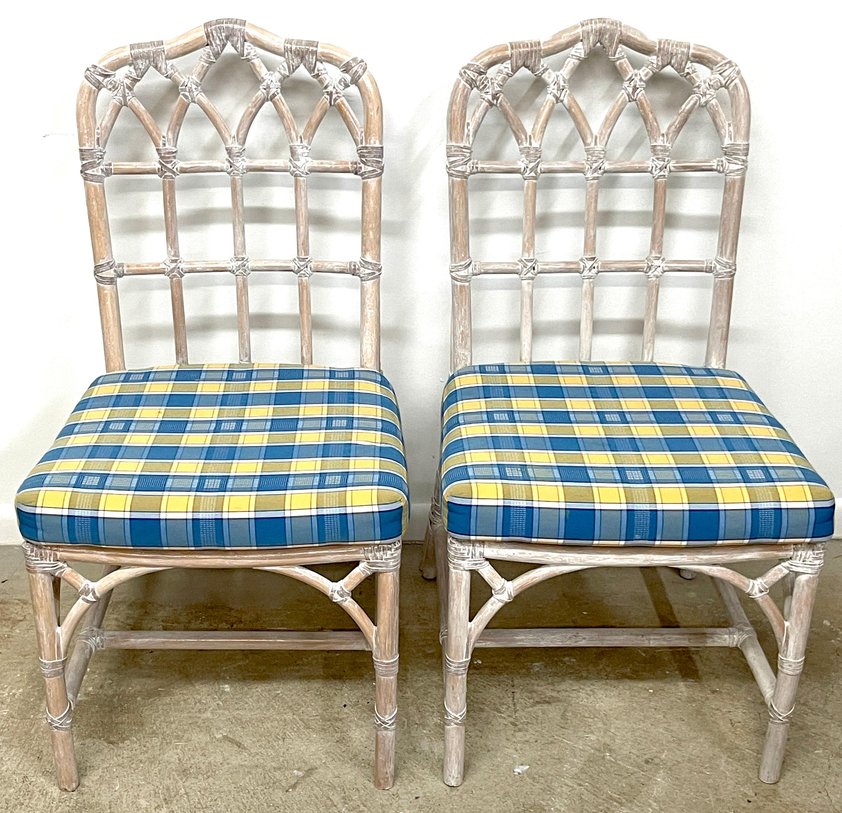 20th Century Set of 8 McGuire Bleached Rattan Chinoiserie 'Pagoda'  Dining Chairs 
