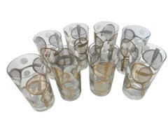 Set of 8 MCM Tennis Themed Highball Glasses Designed by Georges Briard
