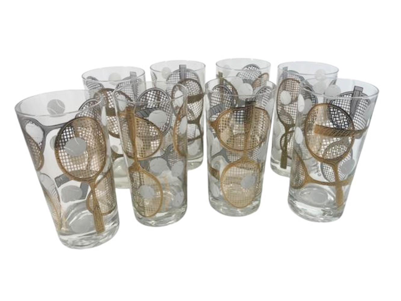 Juego de 8 vasos altos MCM con tema de tenis diseñados por Georges Briard Moderno de mediados de siglo en venta