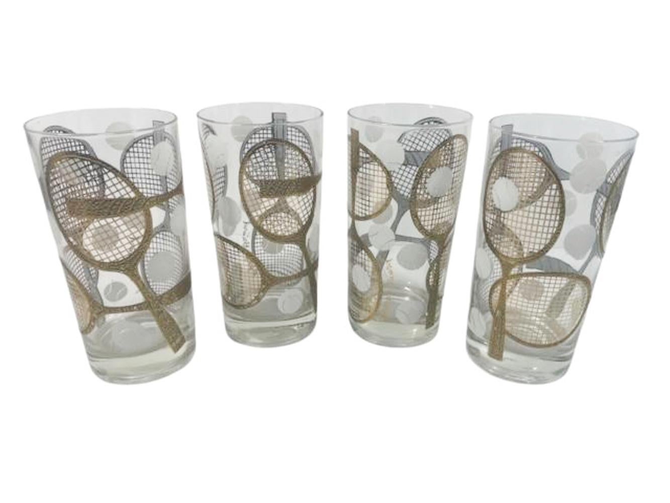 Juego de 8 vasos altos MCM con tema de tenis diseñados por Georges Briard Estadounidense en venta