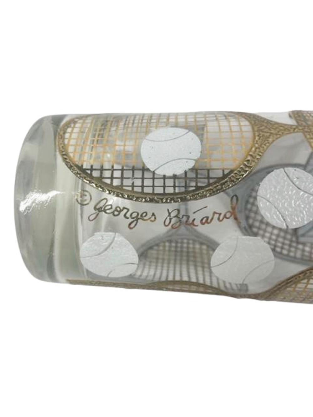 Juego de 8 vasos altos MCM con tema de tenis diseñados por Georges Briard siglo XX en venta
