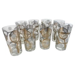 Juego de 8 vasos altos MCM con tema de tenis diseñados por Georges Briard