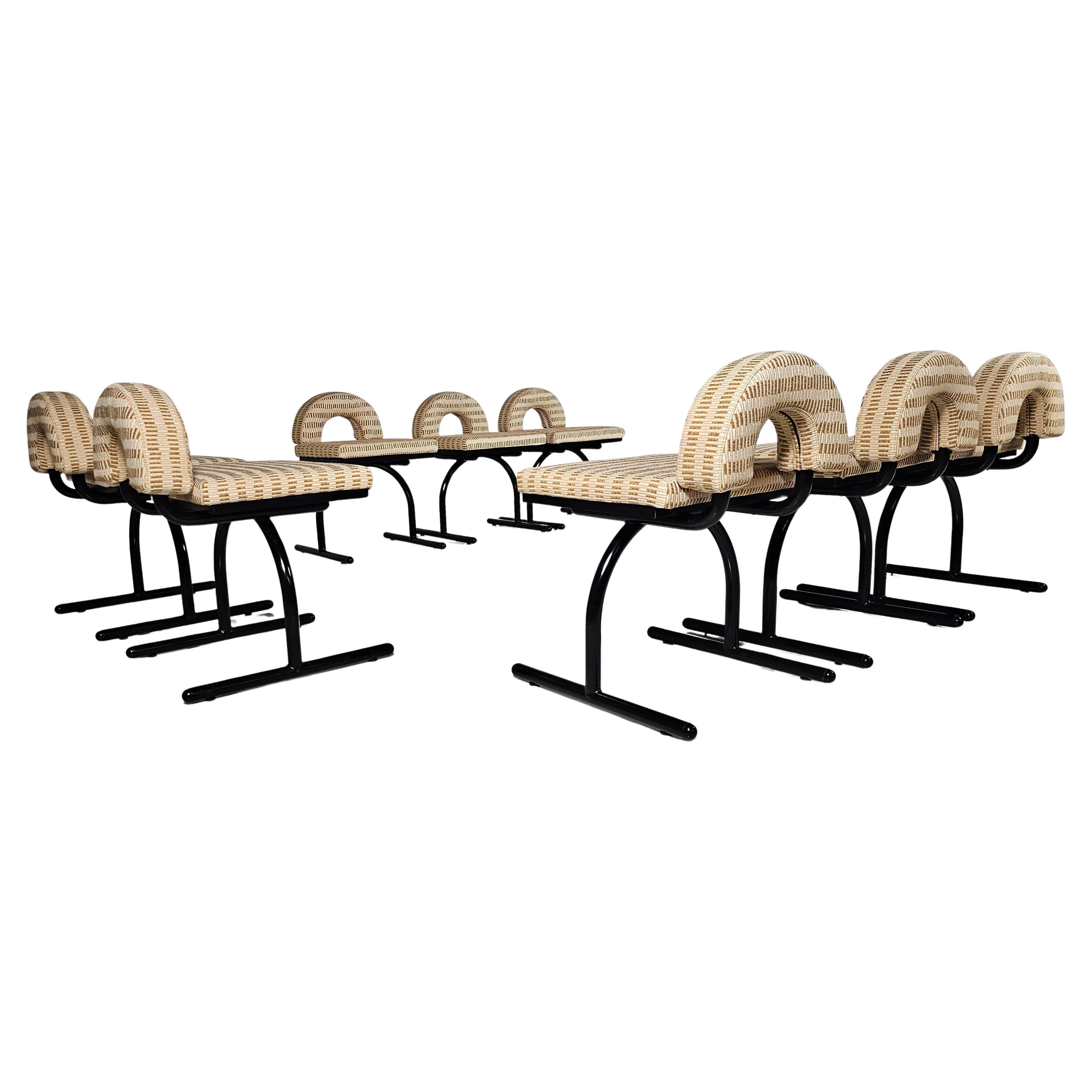 Set of 8 Memphis style chairs from Italy  1980s