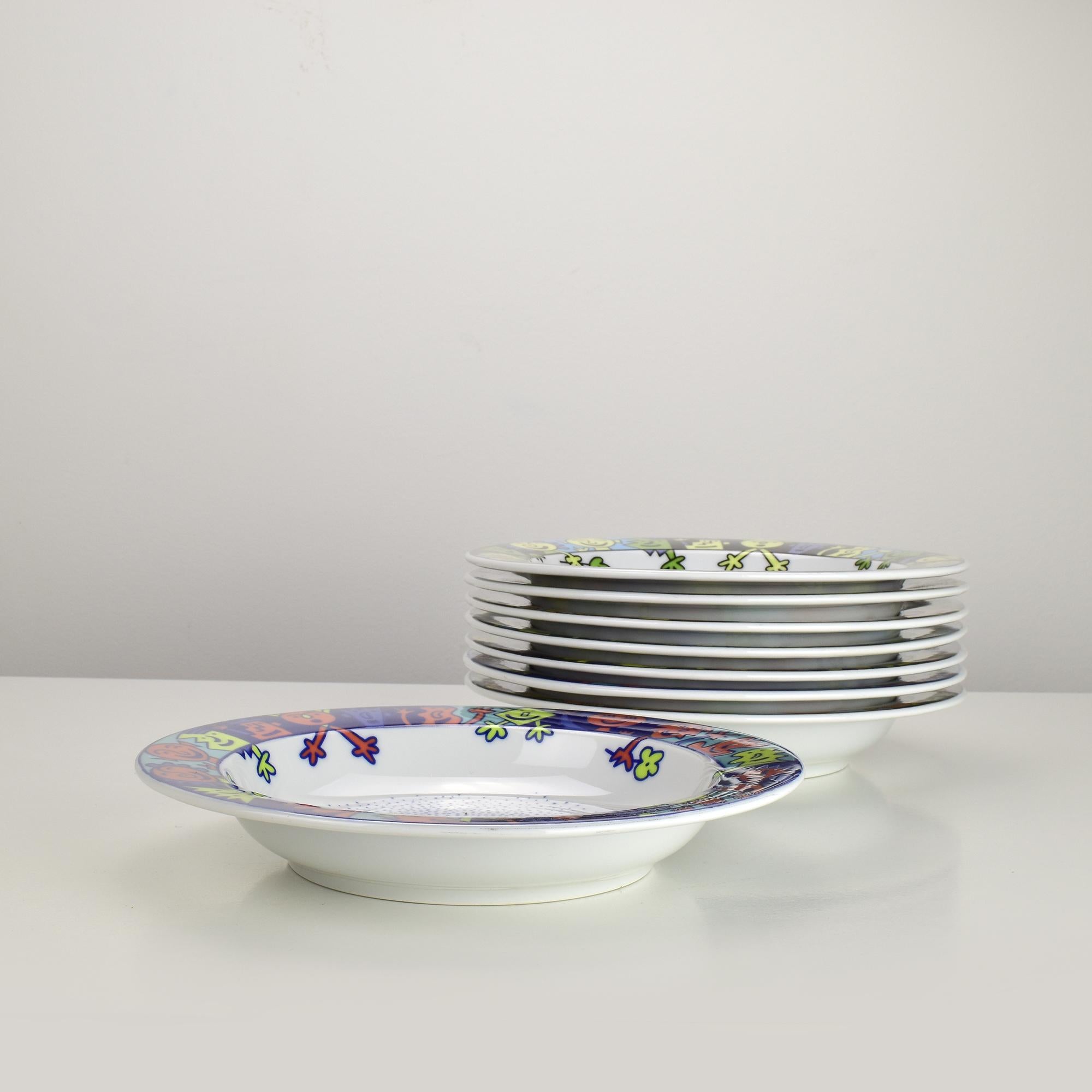 Modern Set of 8 Memphis Style Pasta & Soup Plates by Bopla Langenthal, 1990s For Sale