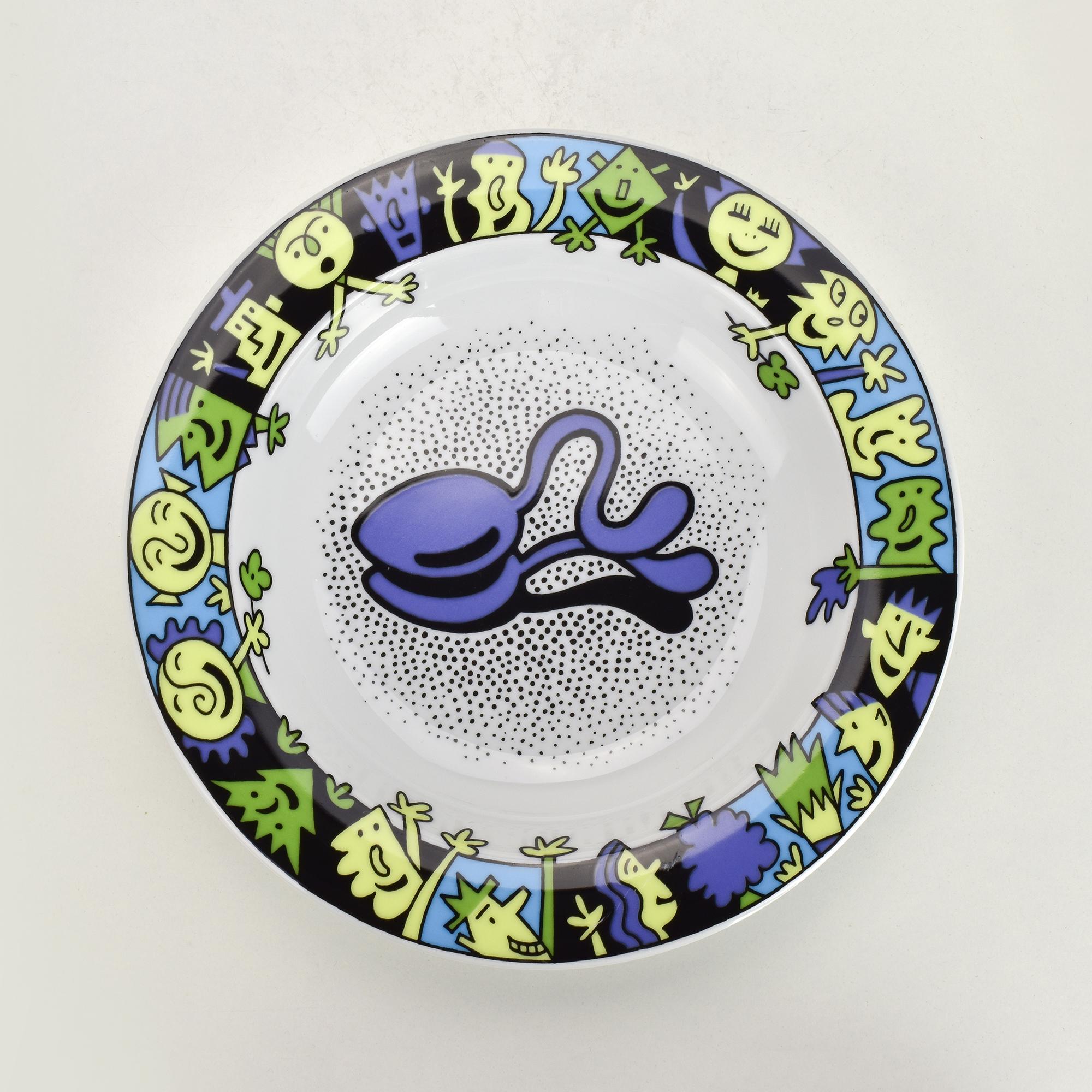 Glazed Set of 8 Memphis Style Pasta & Soup Plates by Bopla Langenthal, 1990s For Sale