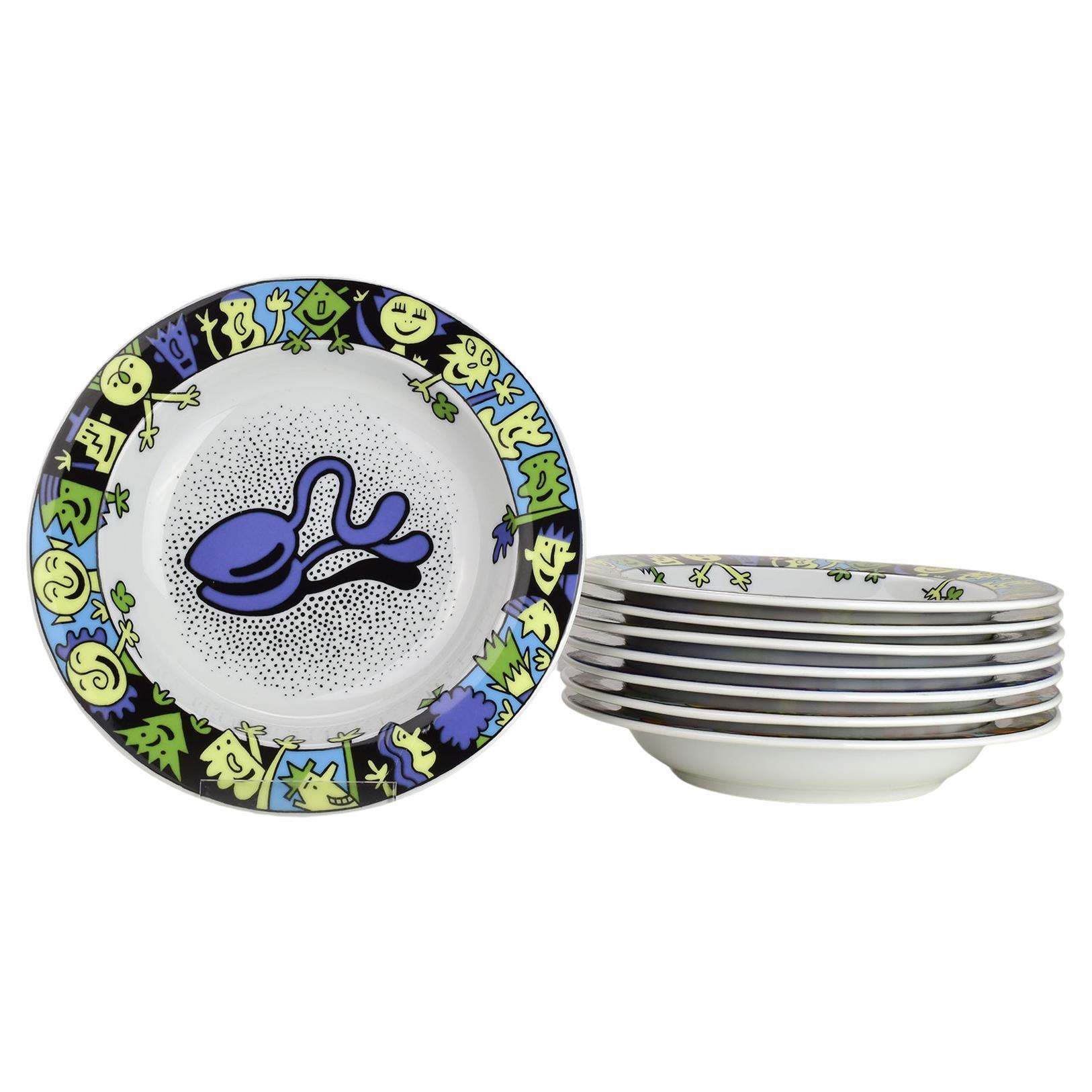Set of 8 Memphis Style Pasta & Soup Plates by Bopla Langenthal, 1990s For Sale