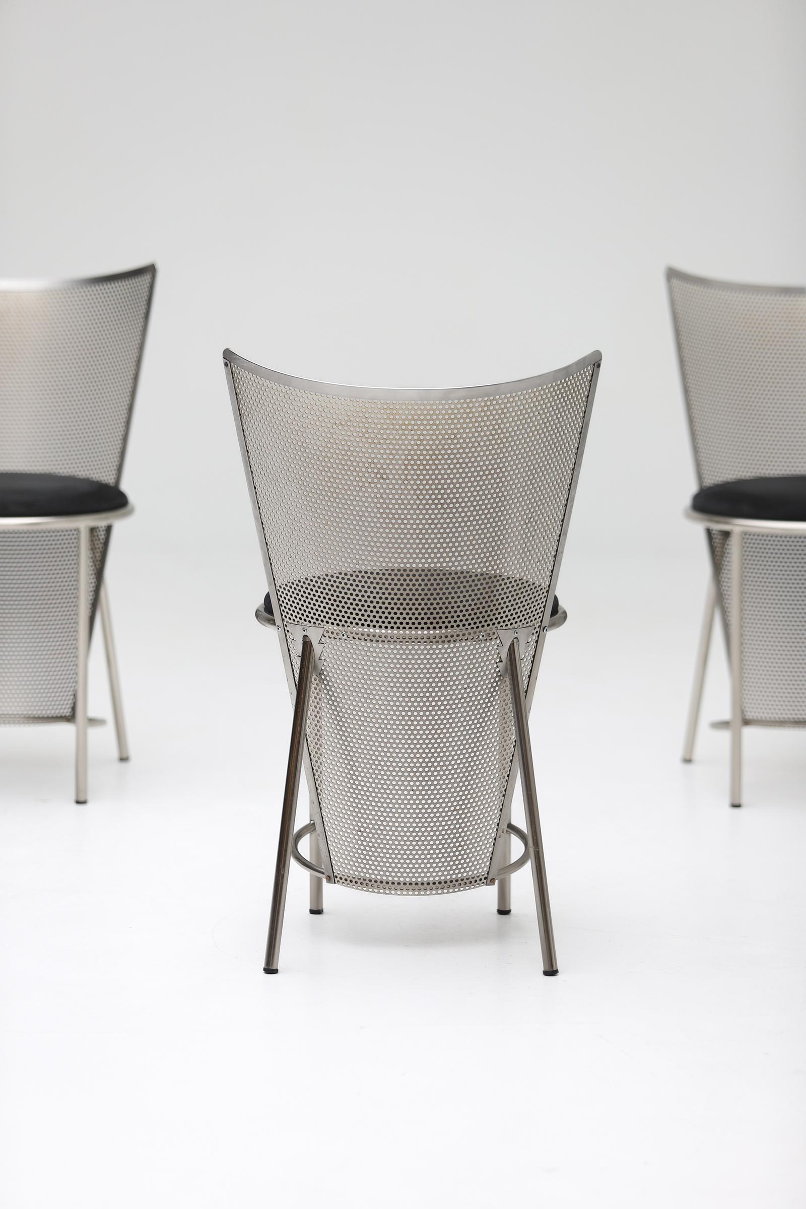 Metal Set of 8 metal Sevilla chairs by Frans Van Praet for Belgo Chrom 1992