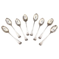 Set of 8 Mid-18th Century Continental Silver Teaspoons Antique Set of 8 Mid-18th Century Continental Silver Teaspoons