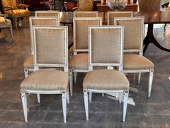 Ensemble de 8 chaises d'appoint peintes de style Louis XVI, French mid 20th Century