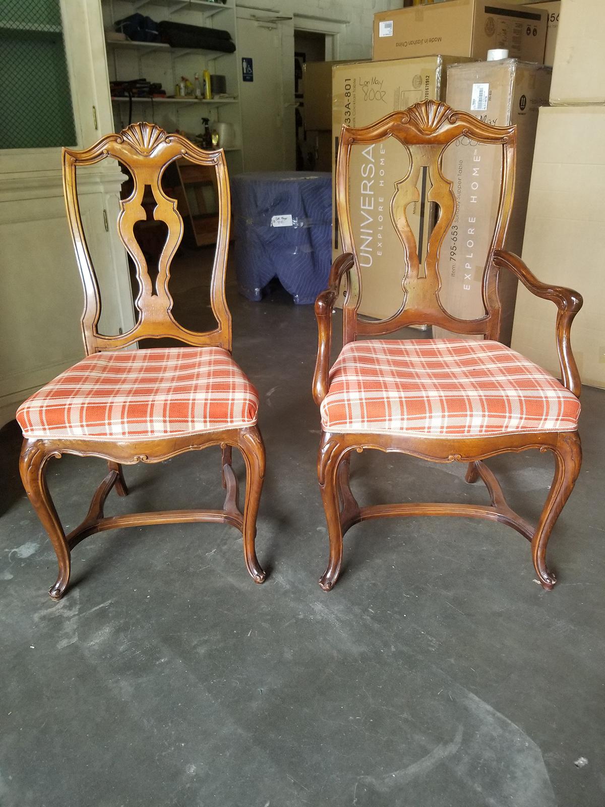 Carved Set of 8 Mid-20th Century Italian Walnut Dining Chairs, Provenance Edith Hills