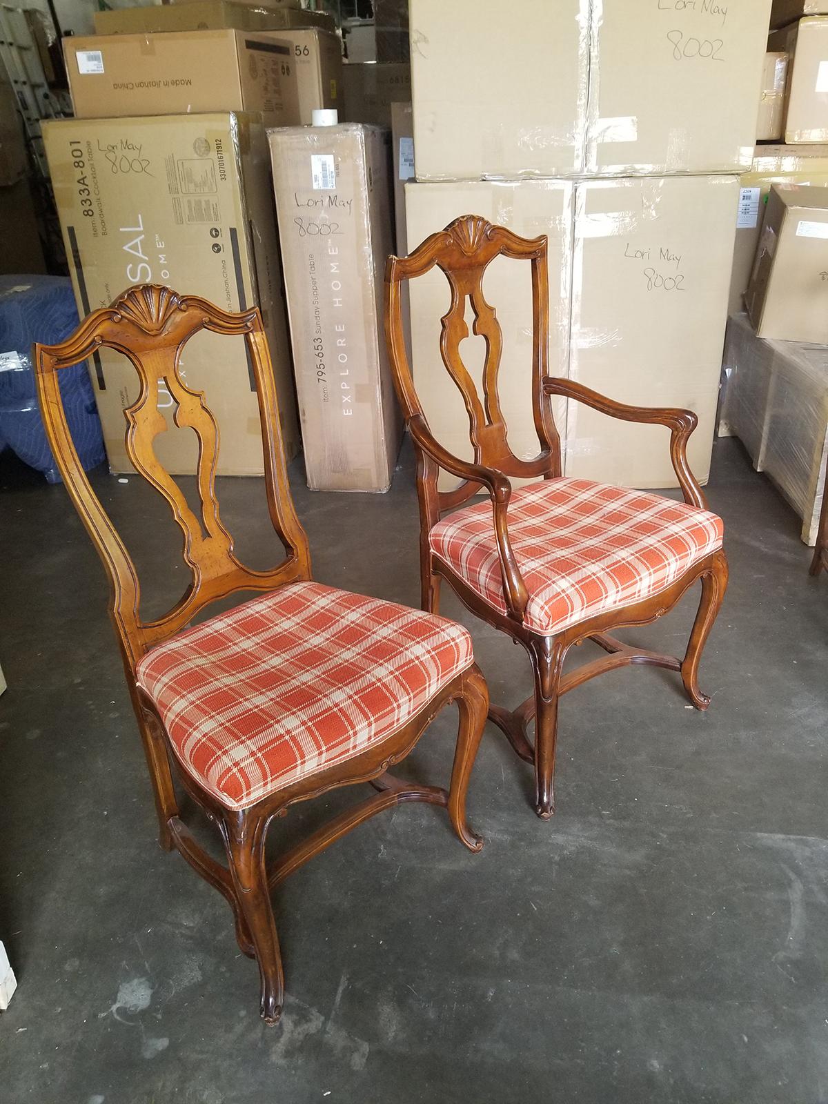 Set of 8 Mid-20th Century Italian Walnut Dining Chairs, Provenance Edith Hills In Good Condition In Atlanta, GA