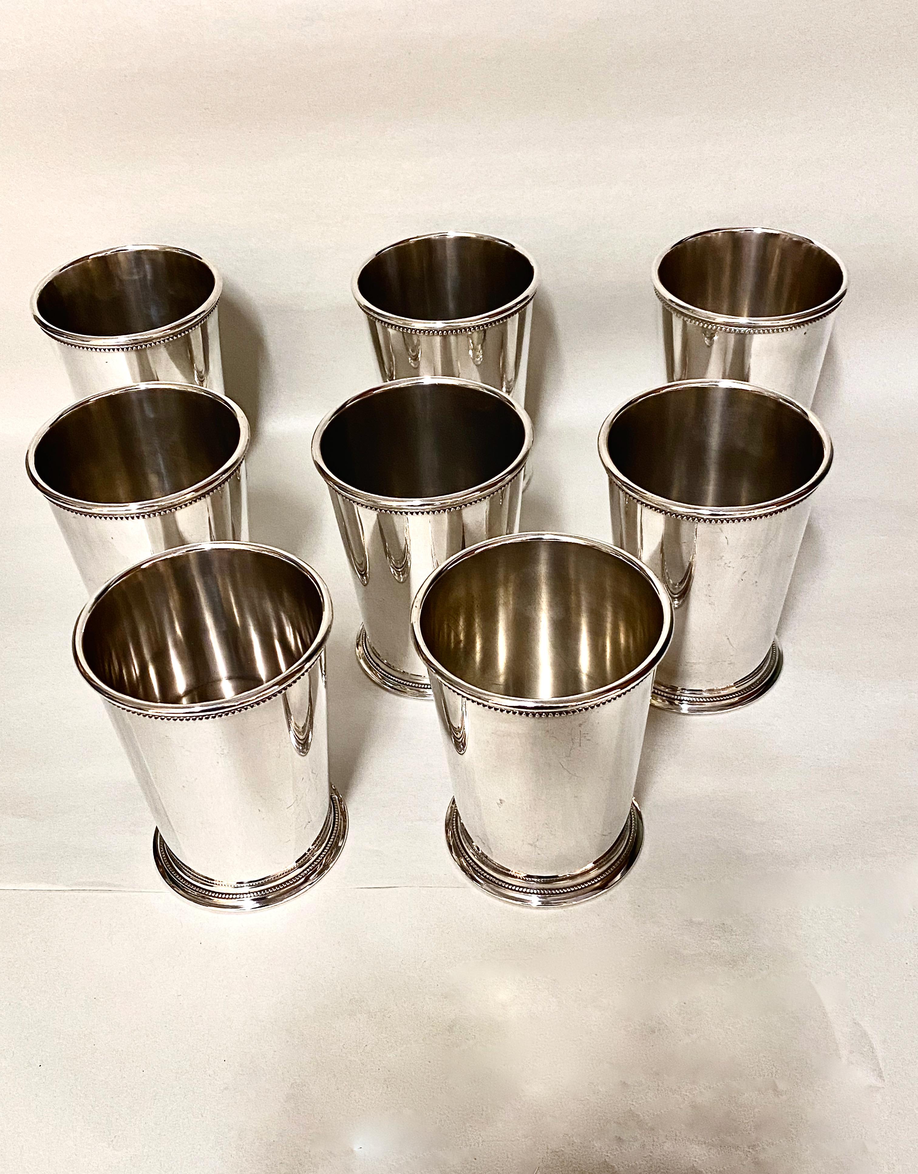 Silver Plate Set of 8 Mid-20th Century Mint Juleps