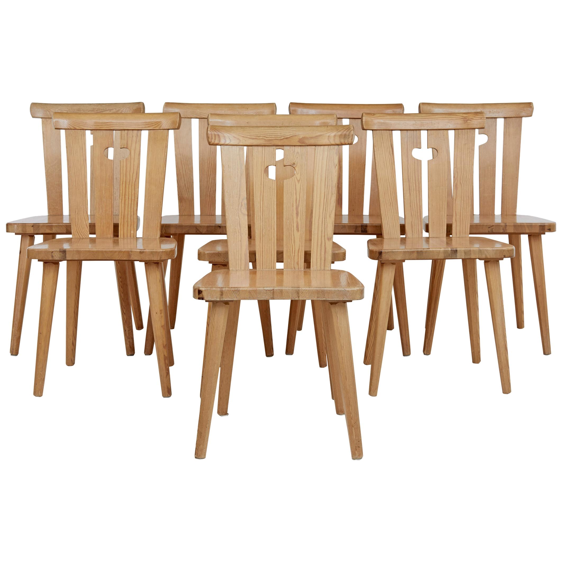 Set of 8 Mid-20th Century Swedish Pine Dining Chairs by Svensk Fur