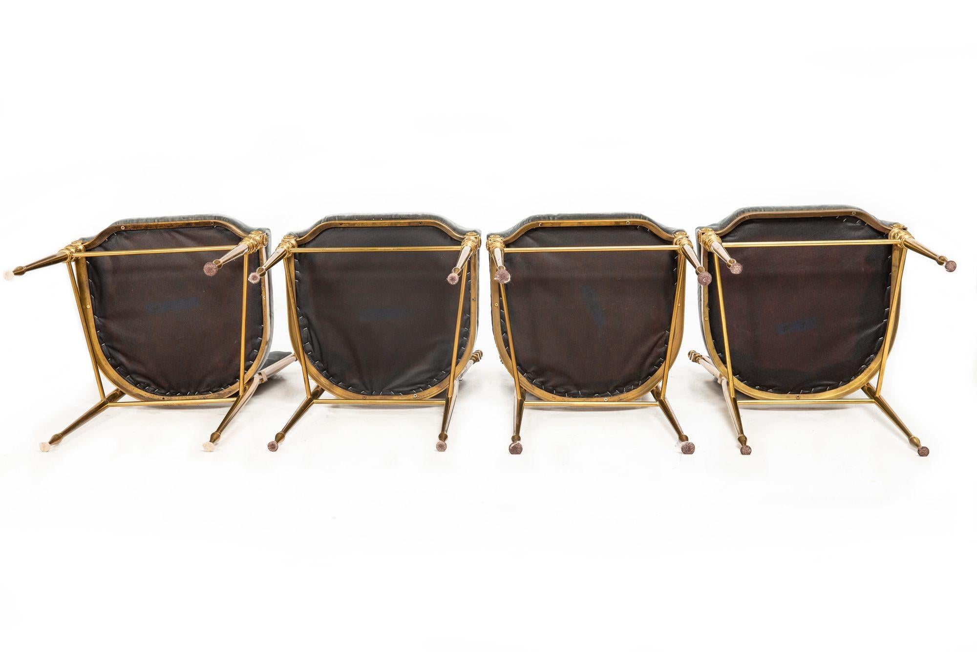 Set of 8 Mid-Century Brass Velvet Dining Chairs, Maison Jansen style ca. 1950 For Sale 4