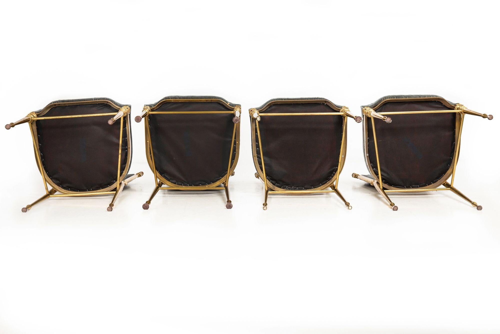 Set of 8 Mid-Century Brass Velvet Dining Chairs, Maison Jansen style ca. 1950 For Sale 5