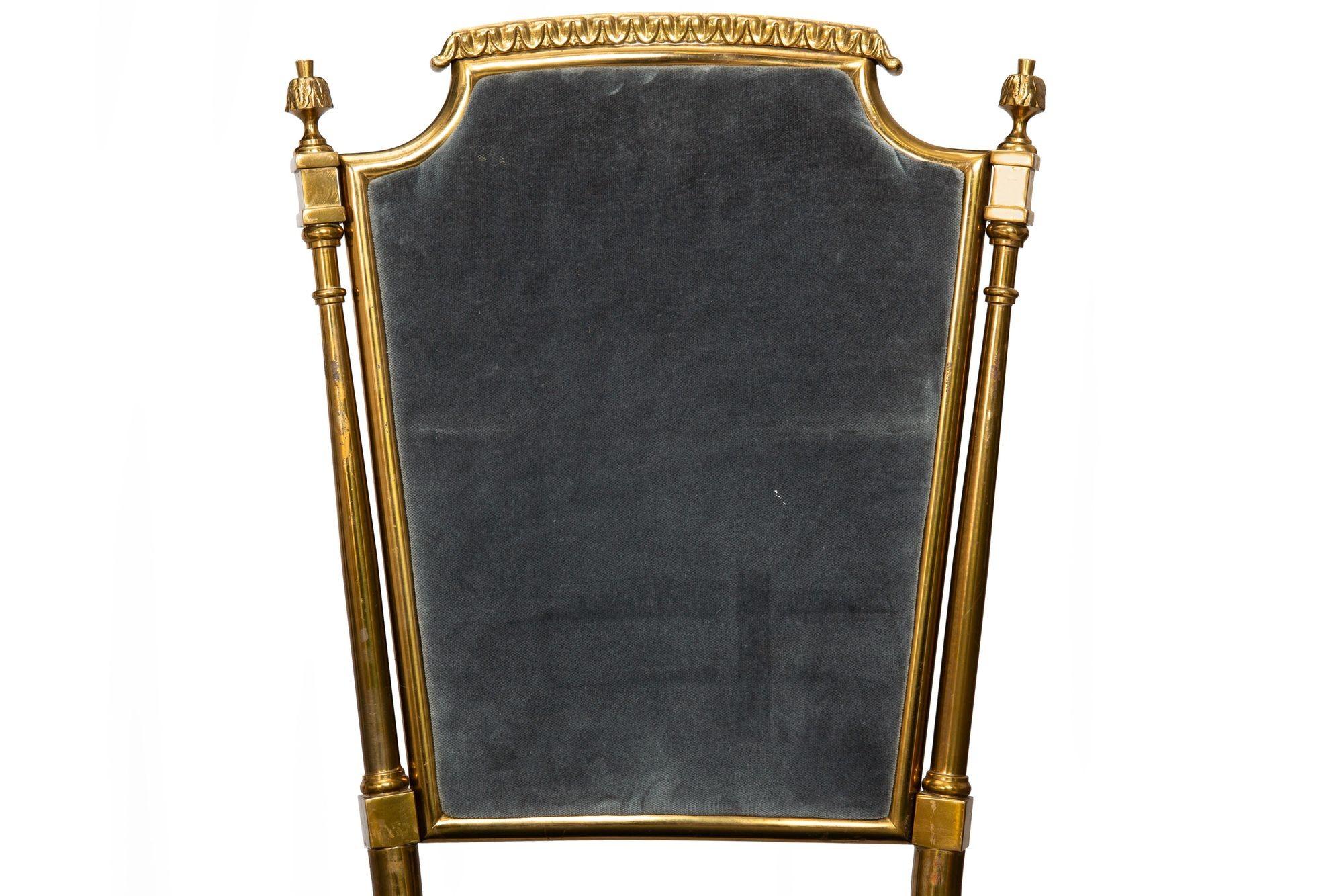 Set of 8 Mid-Century Brass Velvet Dining Chairs, Maison Jansen style ca. 1950 For Sale 6
