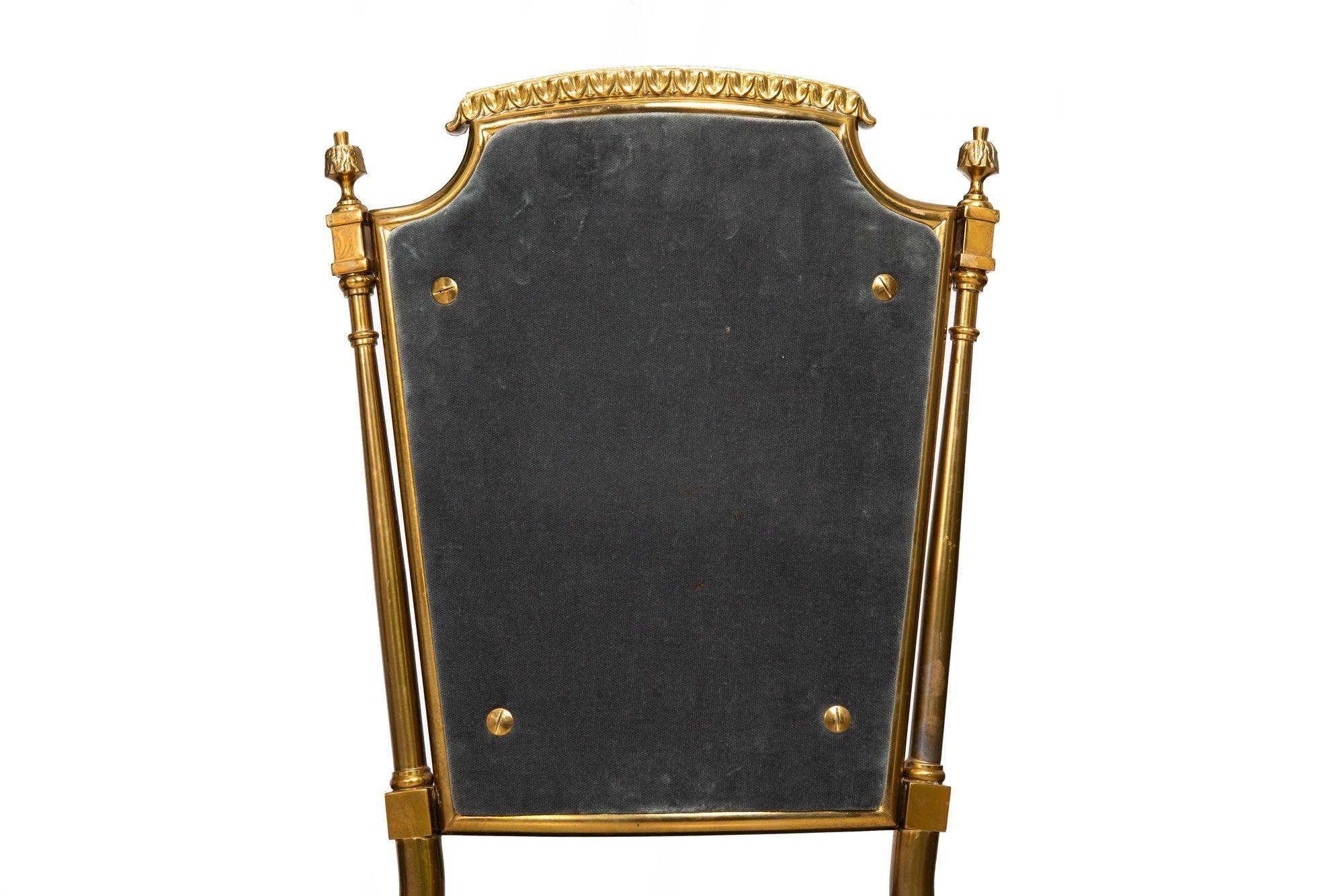 Set of 8 Mid-Century Brass Velvet Dining Chairs, Maison Jansen style ca. 1950 For Sale 7