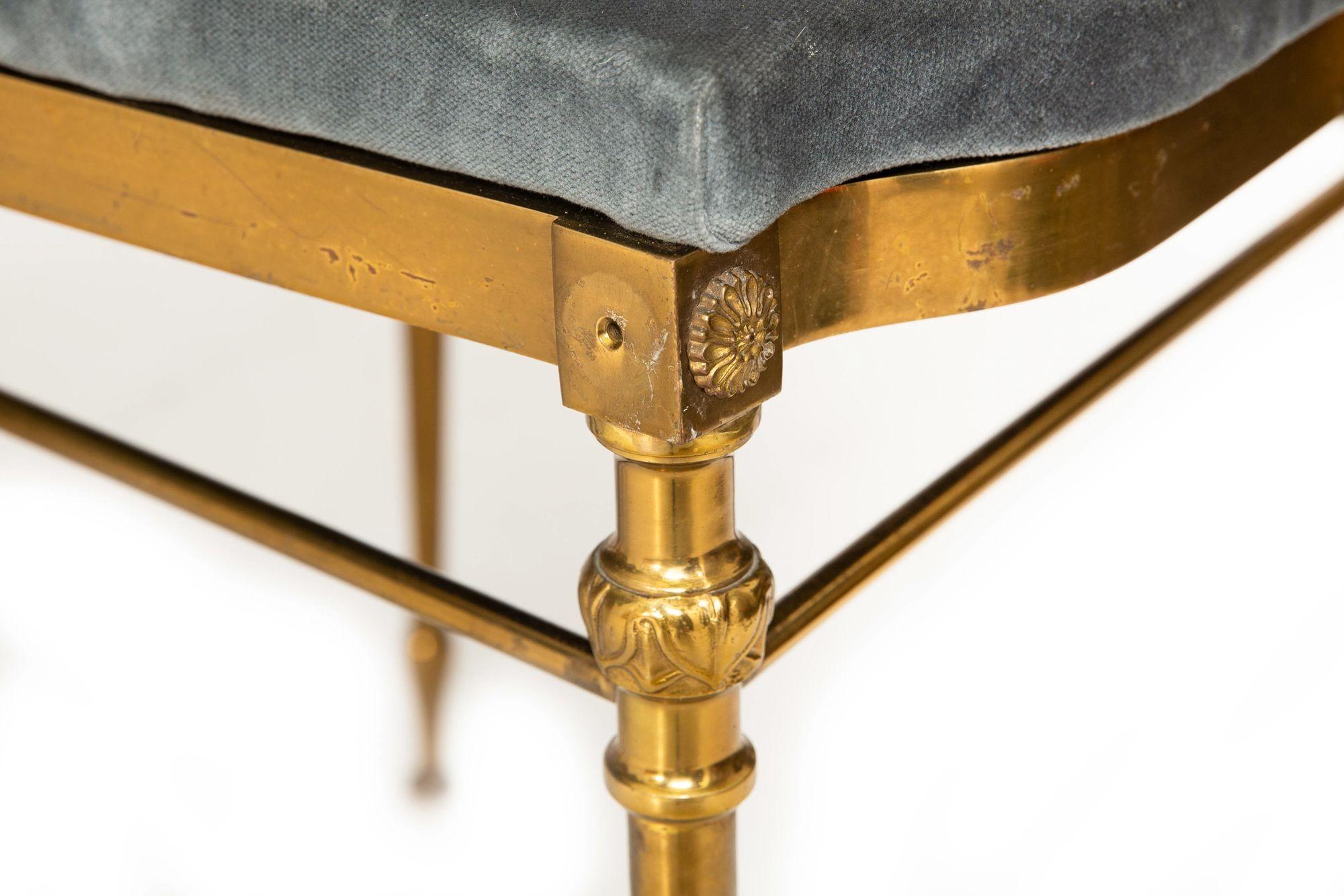 Set of 8 Mid-Century Brass Velvet Dining Chairs, Maison Jansen style ca. 1950 For Sale 10