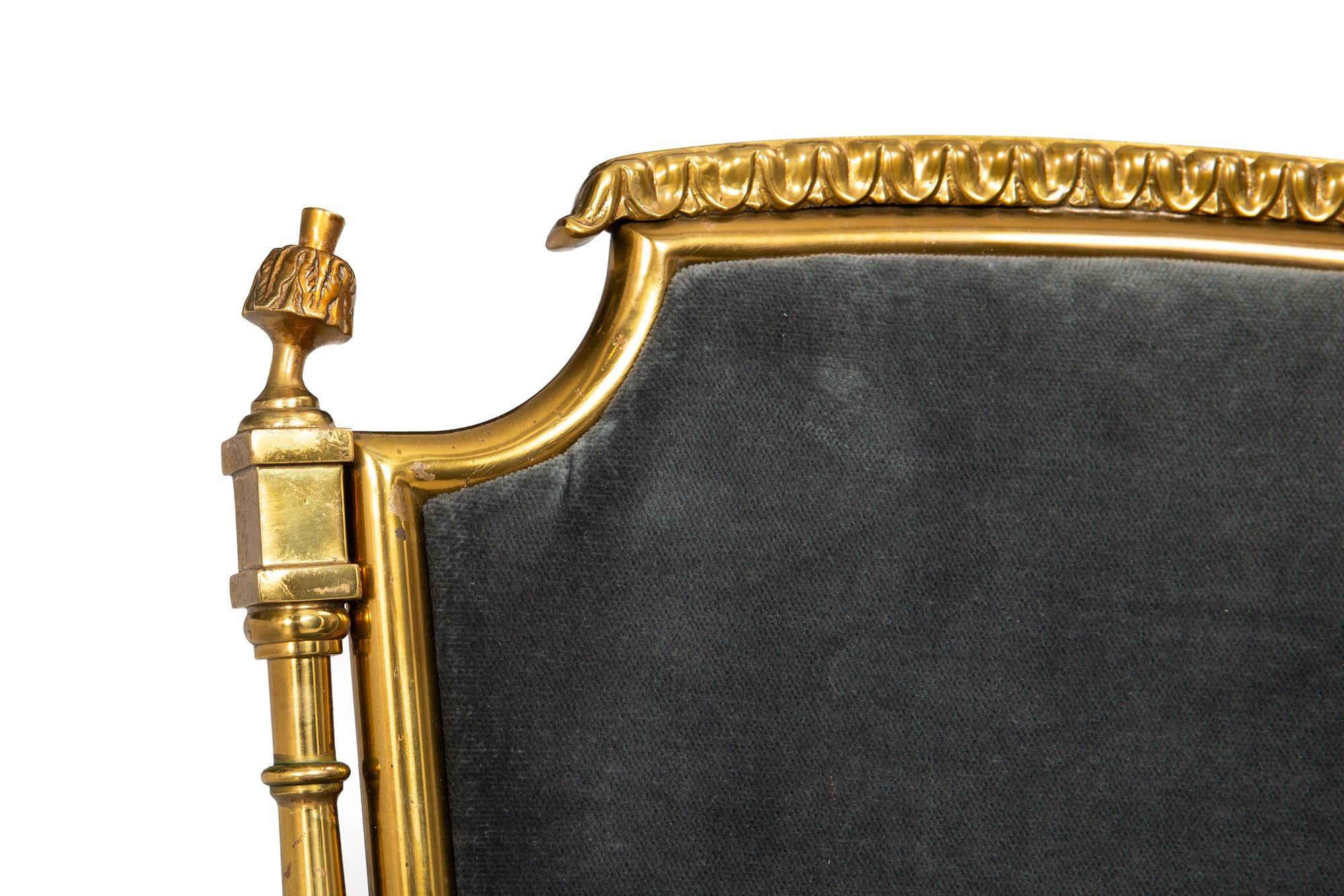 Set of 8 Mid-Century Brass Velvet Dining Chairs, Maison Jansen style ca. 1950 For Sale 12