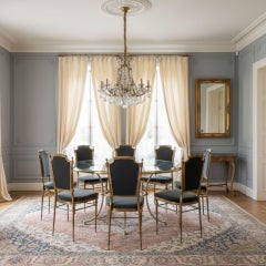 Set of 8 Mid-Century Brass Velvet Dining Chairs, Maison Jansen style ca. 1950