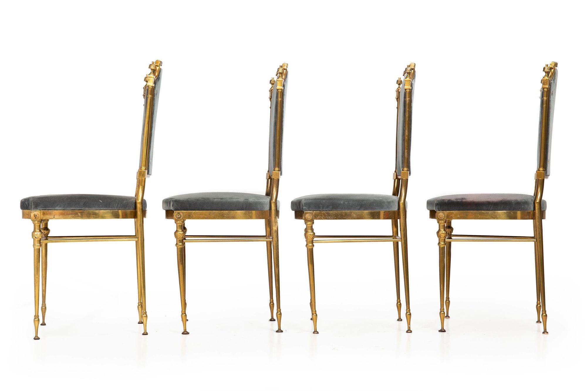 Mid-Century Modern Set of 8 Mid-Century Brass Velvet Dining Chairs, Maison Jansen style ca. 1950 For Sale