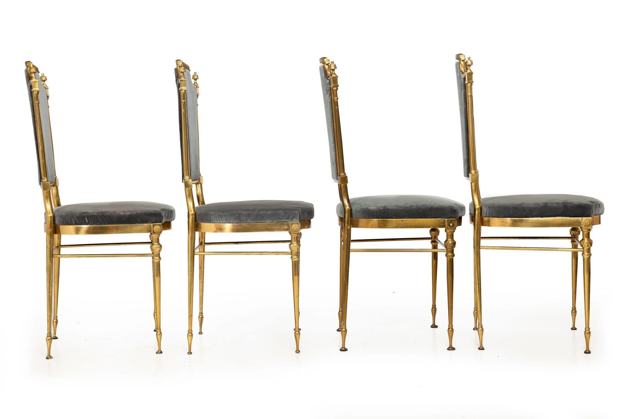 Set of 8 Mid-Century Brass Velvet Dining Chairs, Maison Jansen style ca. 1950 For Sale 1