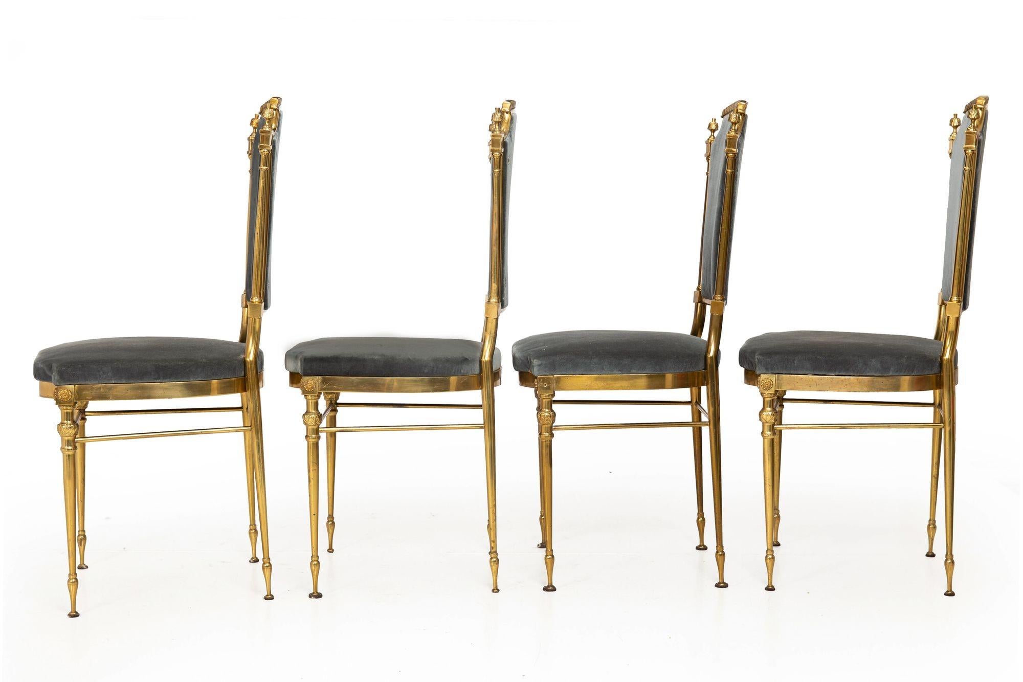 Set of 8 Mid-Century Brass Velvet Dining Chairs, Maison Jansen style ca. 1950 For Sale 2