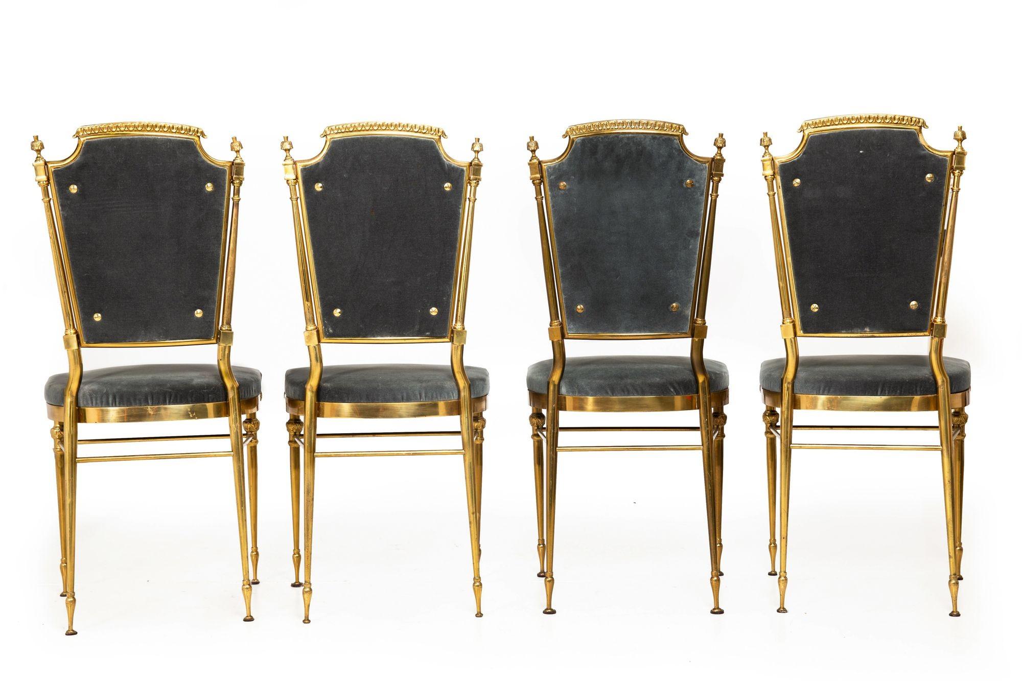 Set of 8 Mid-Century Brass Velvet Dining Chairs, Maison Jansen style ca. 1950 For Sale 3