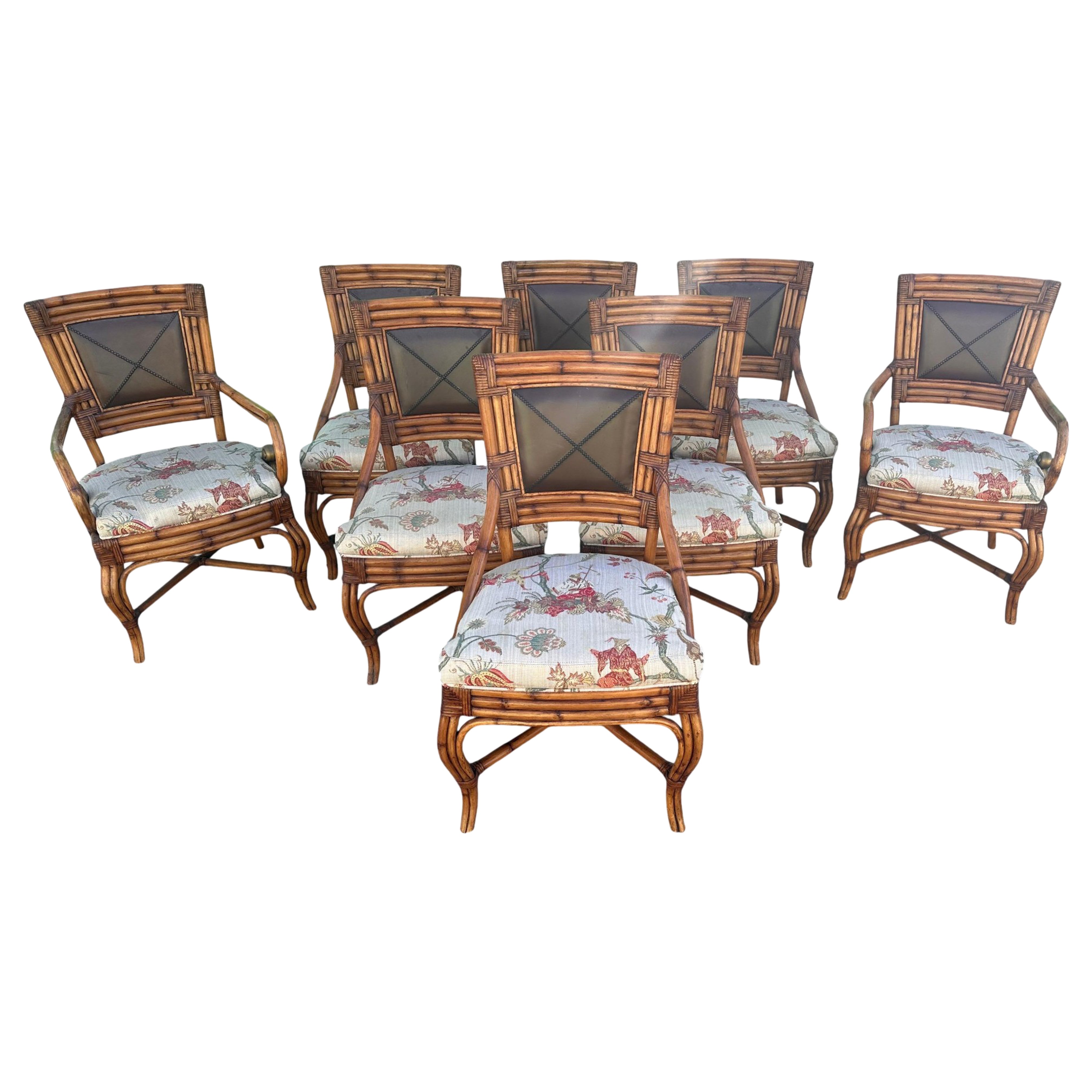 Set Of 8 mid century Bamboo 2 armchairs 6 chairs For Sale