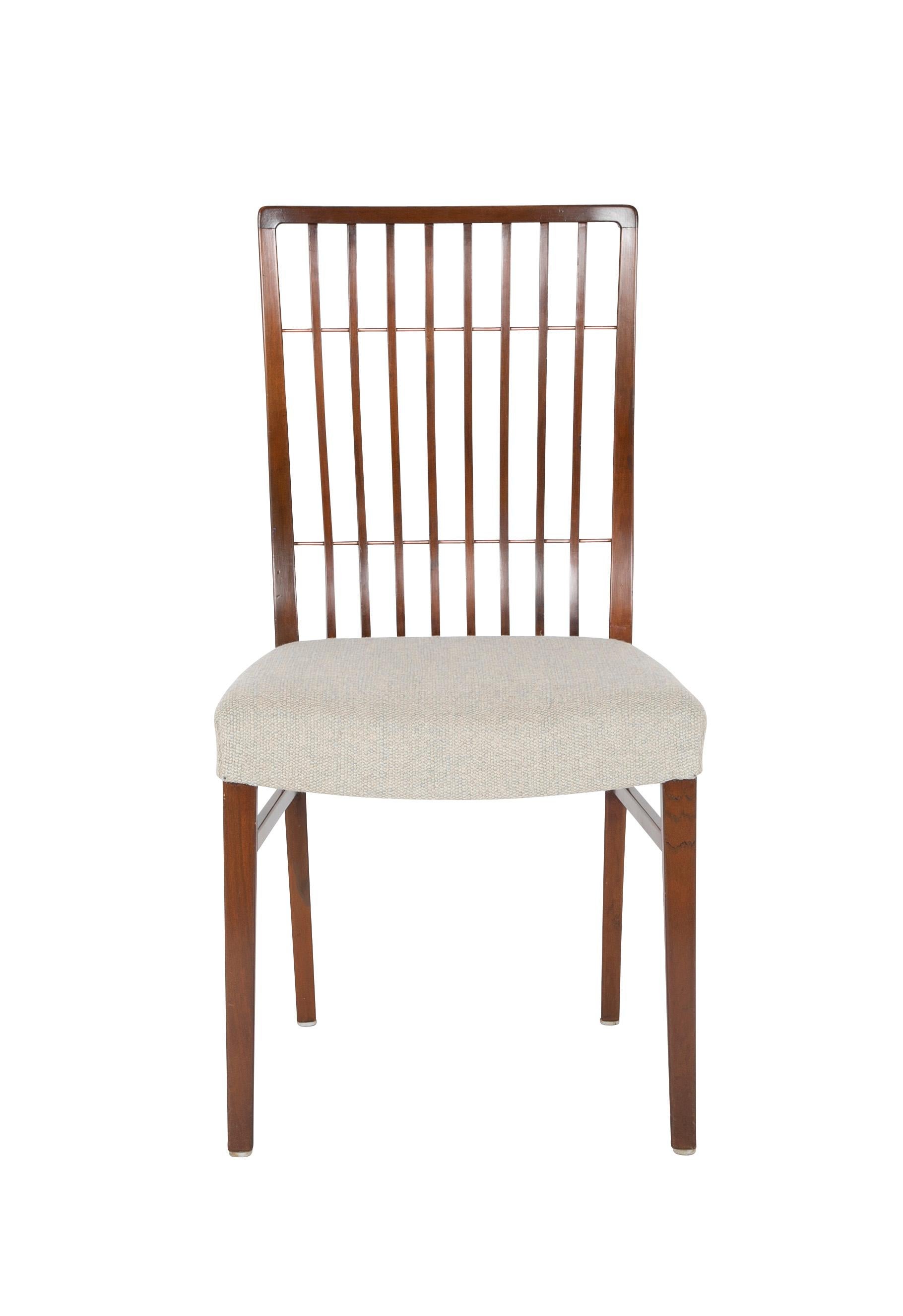 Set of 8 Mid-Century Danish dining chairs of mahogany with copper accents.