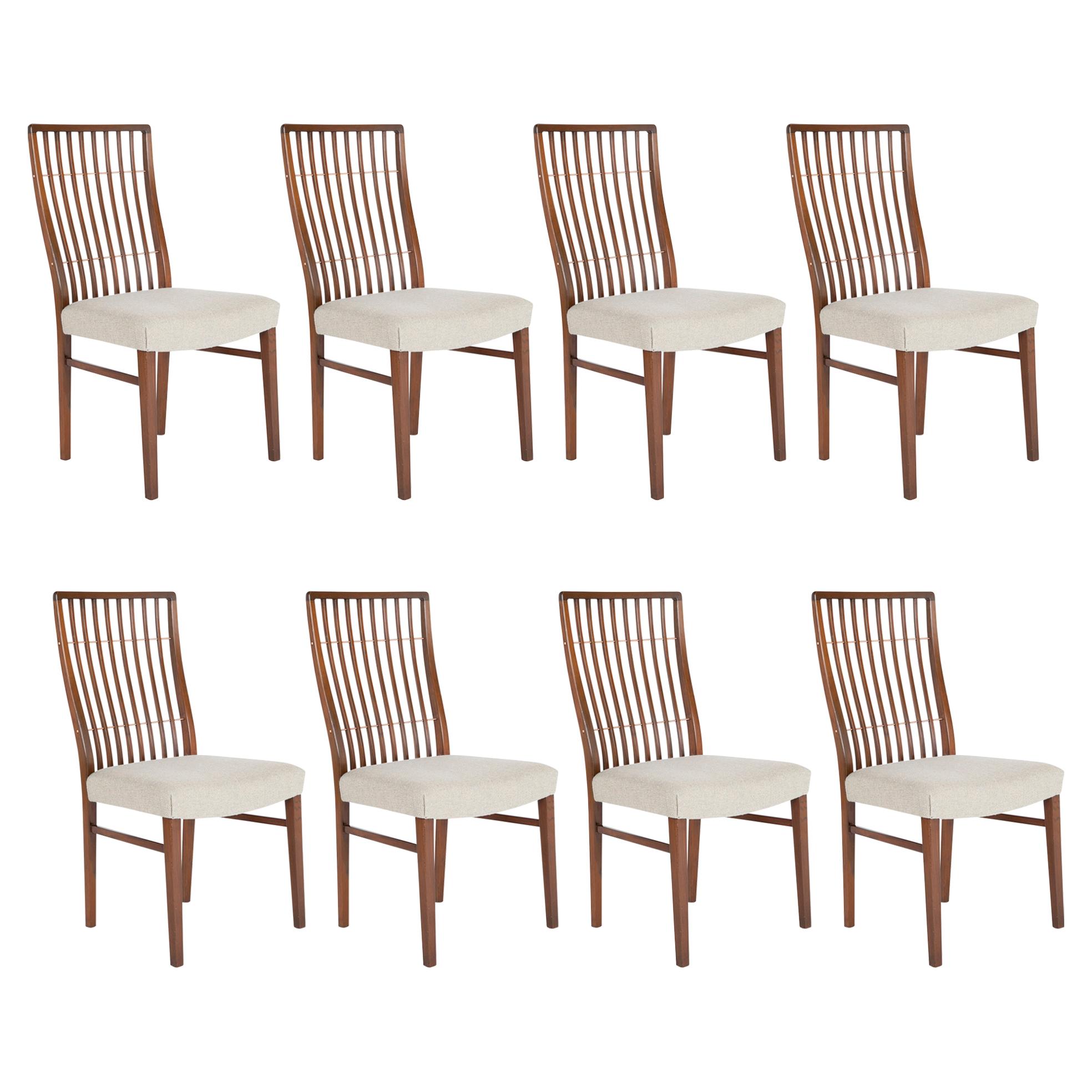 Set of 8 Mid-Century Danish Dining Chairs of Mahogany with Copper Accents For Sale