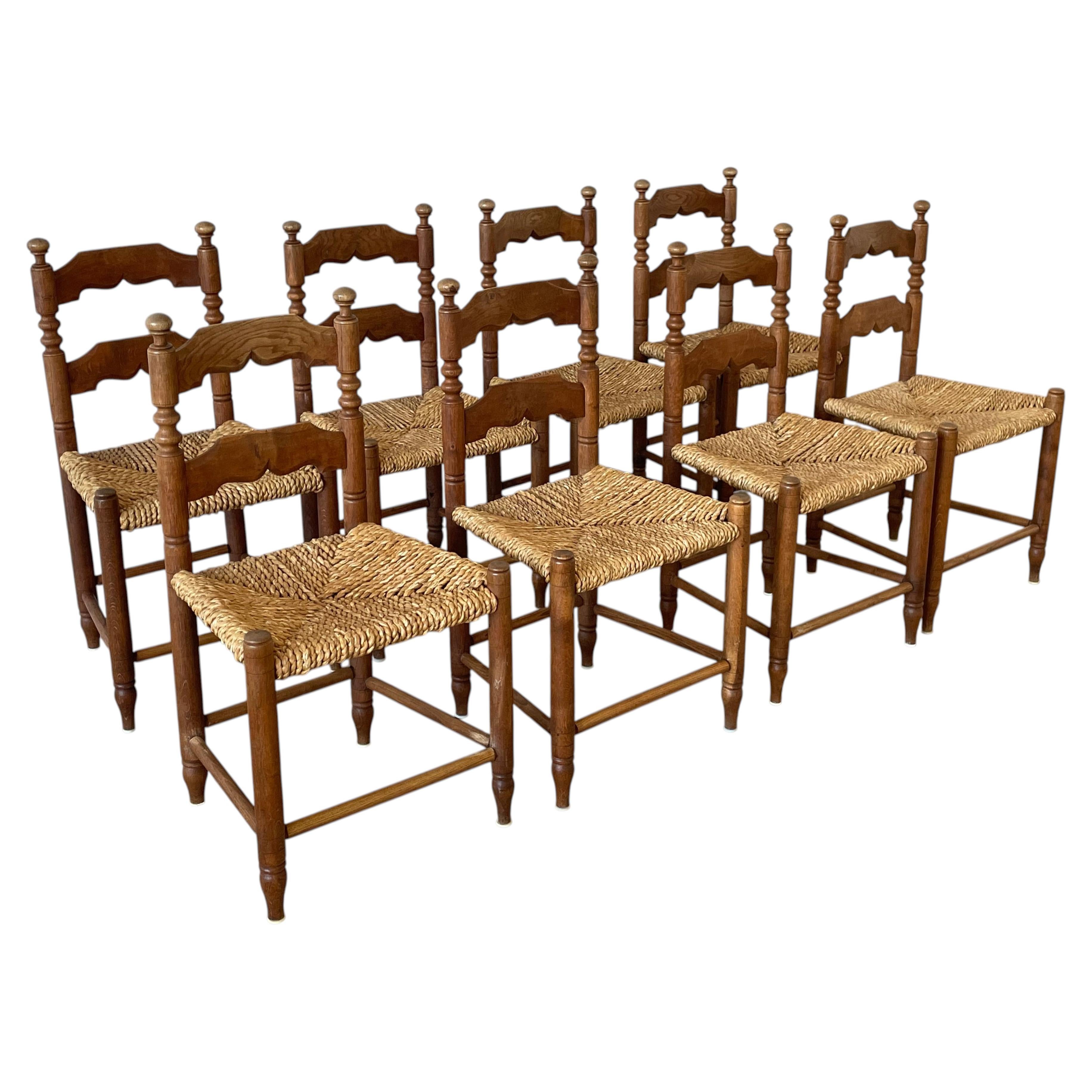Set of 8 Mid-Century Danish Modern Oak & Seagrass Dining Chairs, Hans Dau, 1940