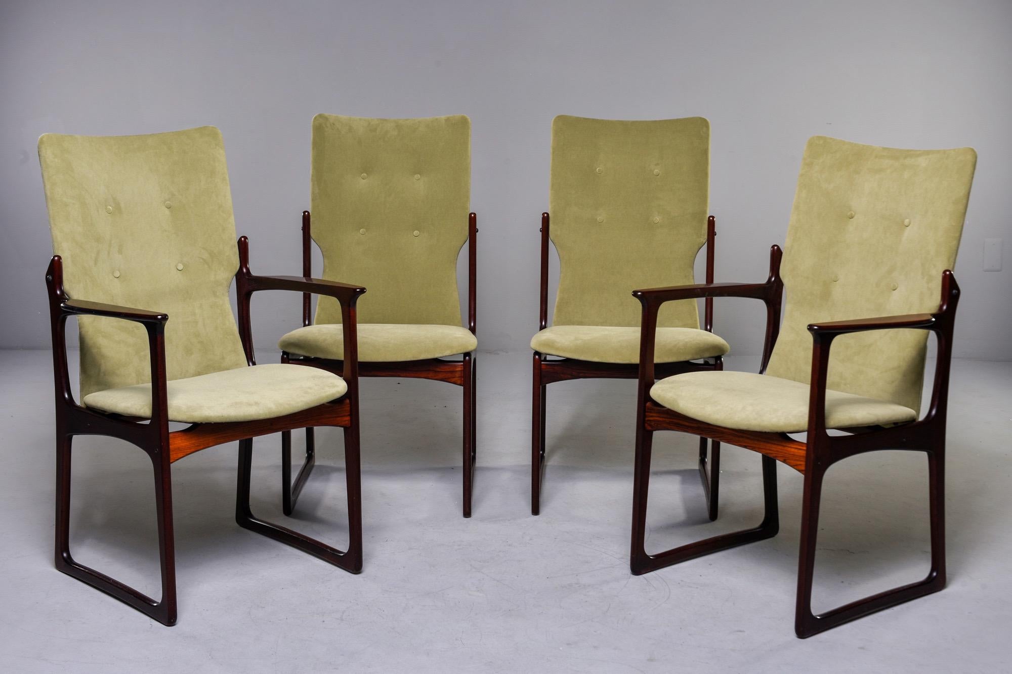 Set of eight rosewood framed dining chairs designed by Kurt Ostervig for Vamdrup of Denmark, Circa late 1960s / early 1970s. The company specialized in making dining chairs. Their full name is Vamdrup Stolefabrik (chair manufacturer) Featuring a