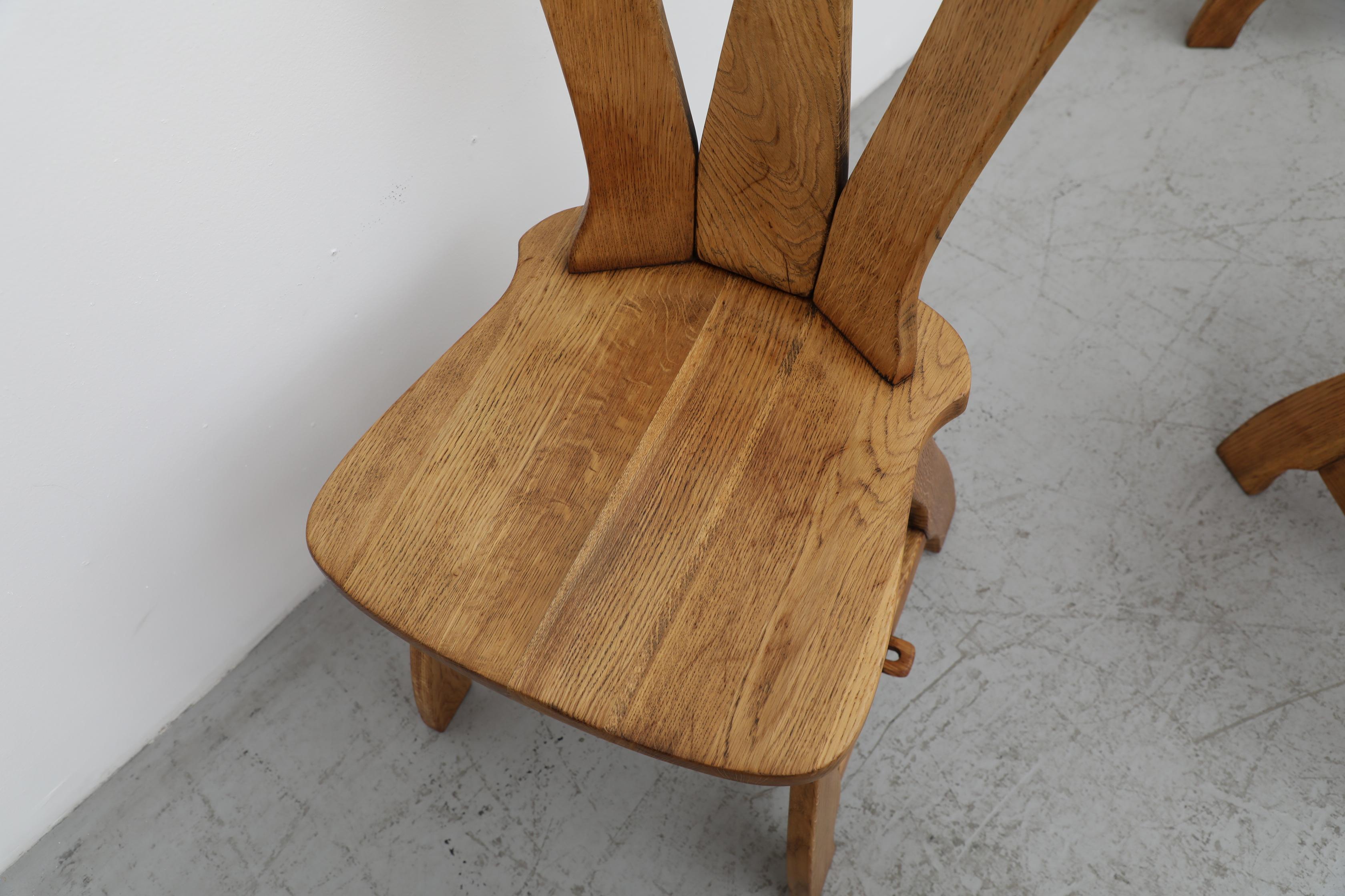 Set of 8 Mid-Century De Puydt Ornate Brutalist Oak Chairs 5