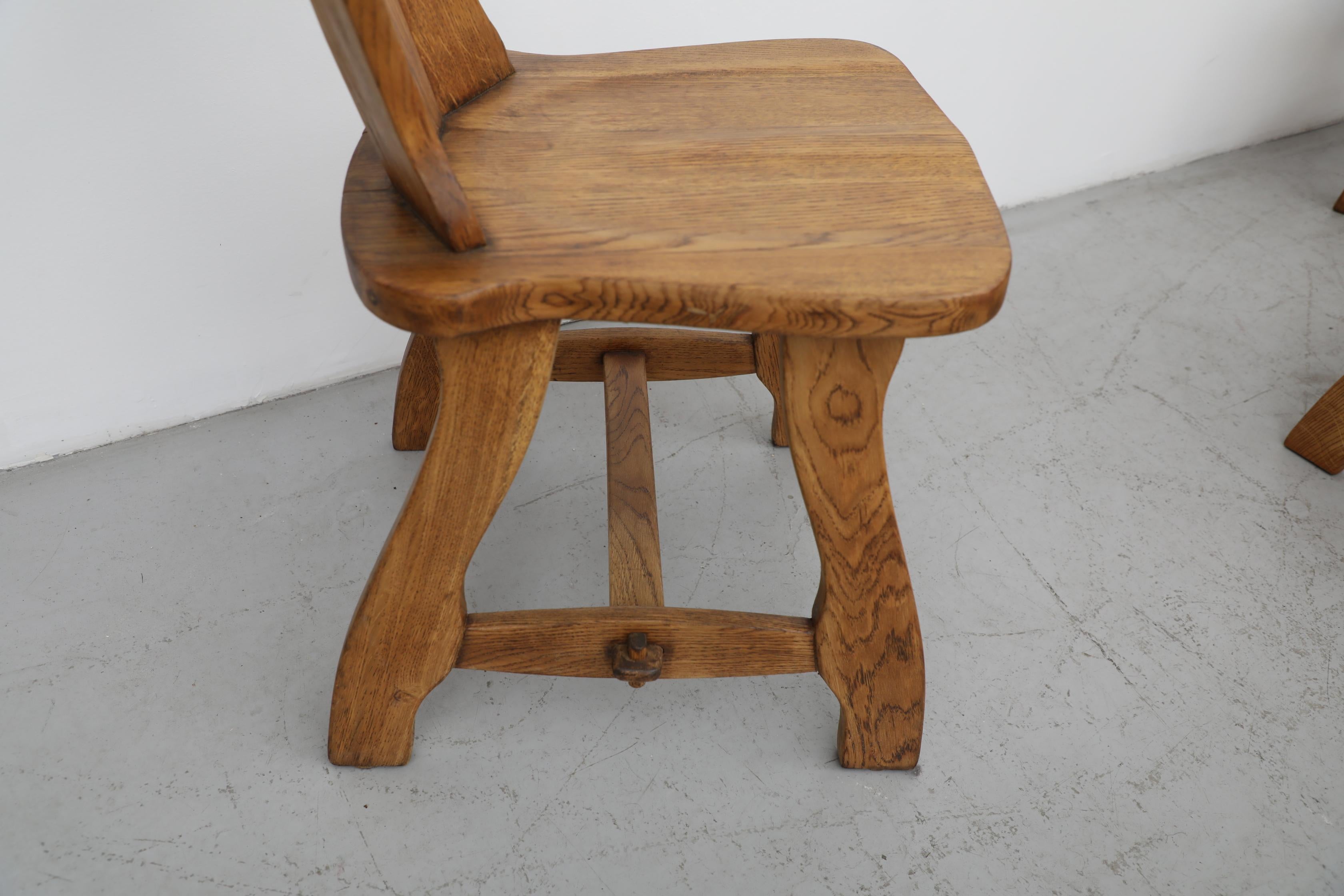 Set of 8 Mid-Century De Puydt Ornate Brutalist Oak Chairs For Sale 11