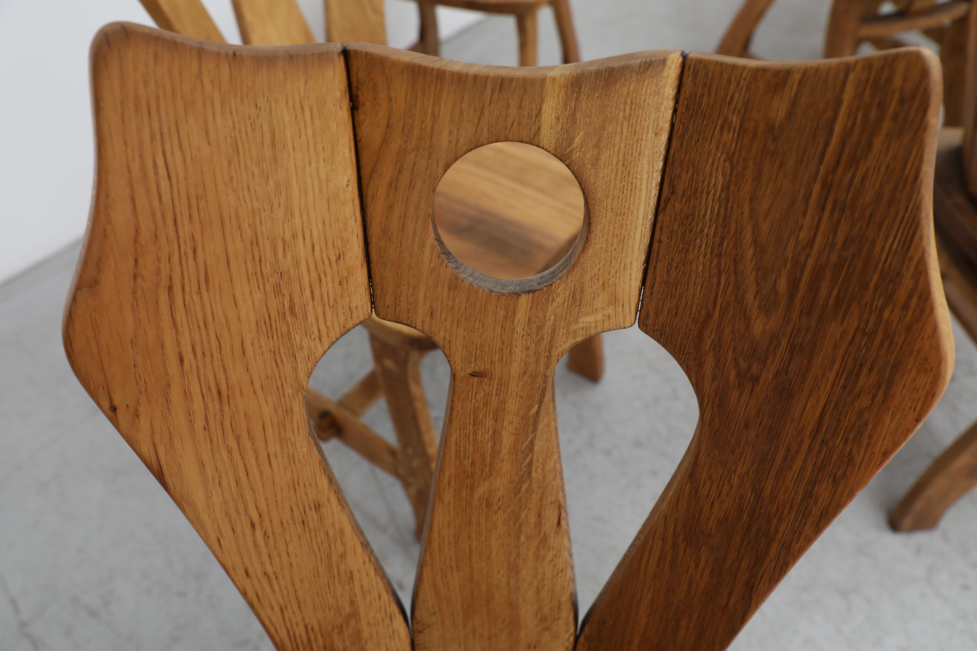 Set of 8 Mid-Century De Puydt Ornate Brutalist Oak Chairs For Sale 12