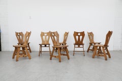 Set of 8 Mid-Century De Puydt Ornate Brutalist Oak Chairs