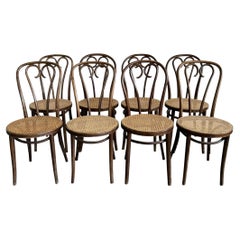 Set of 8 Midcentury Dining Cafe Cane Sweetheart Bentwood Chairs by Thonet