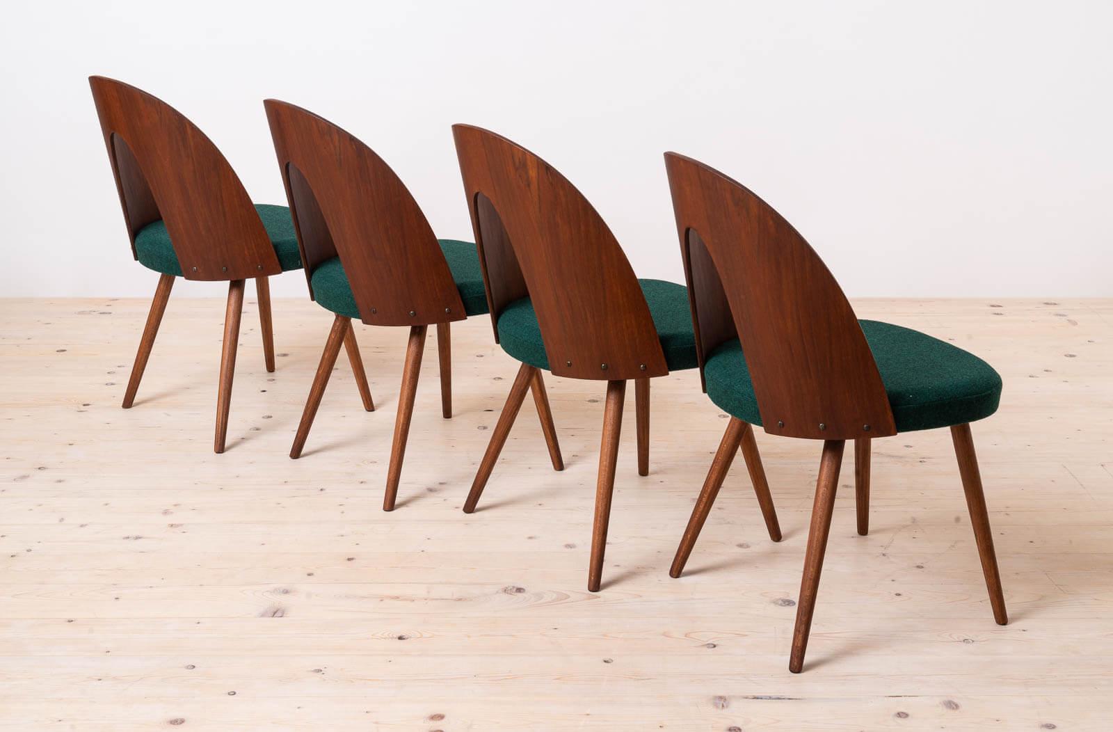 Oiled Set of 8 Mid Century Dining Chairs by Antonin Šuman, Customizable Upholstery For Sale