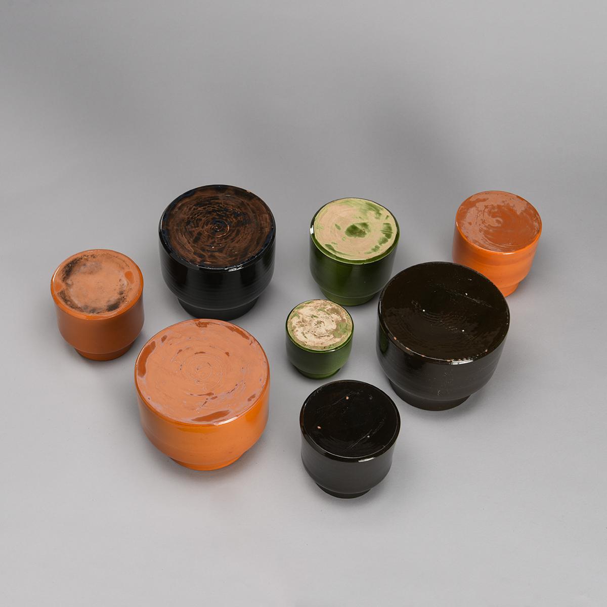 Ceramic Set of 8 mid-century French ceramic pots by Mado Jolain, France circa 1960 For Sale