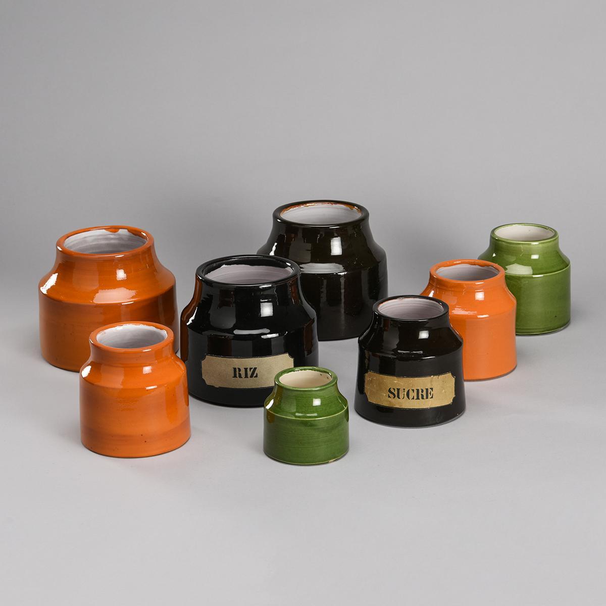 Set of 8 mid-century French ceramic pots by Mado Jolain, France circa 1960 For Sale 3