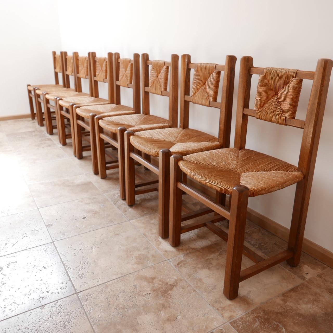 Mid-Century Modern Set of 8 Midcentury French Rush Dining Chairs