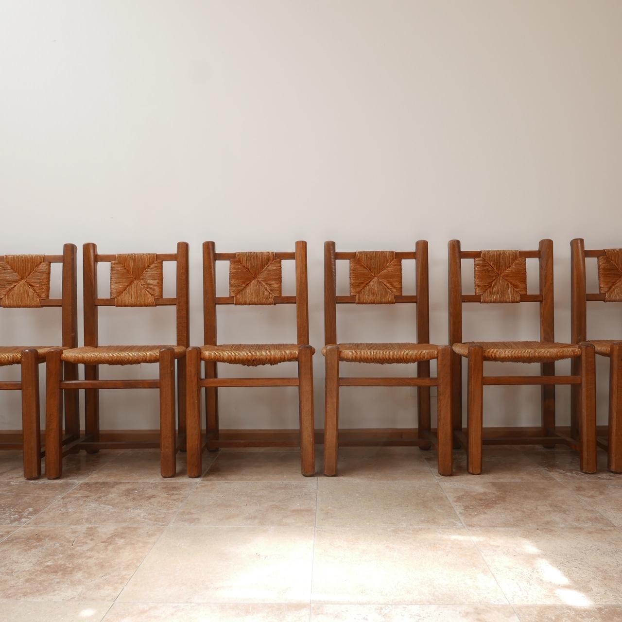 Mid-20th Century Set of 8 Midcentury French Rush Dining Chairs