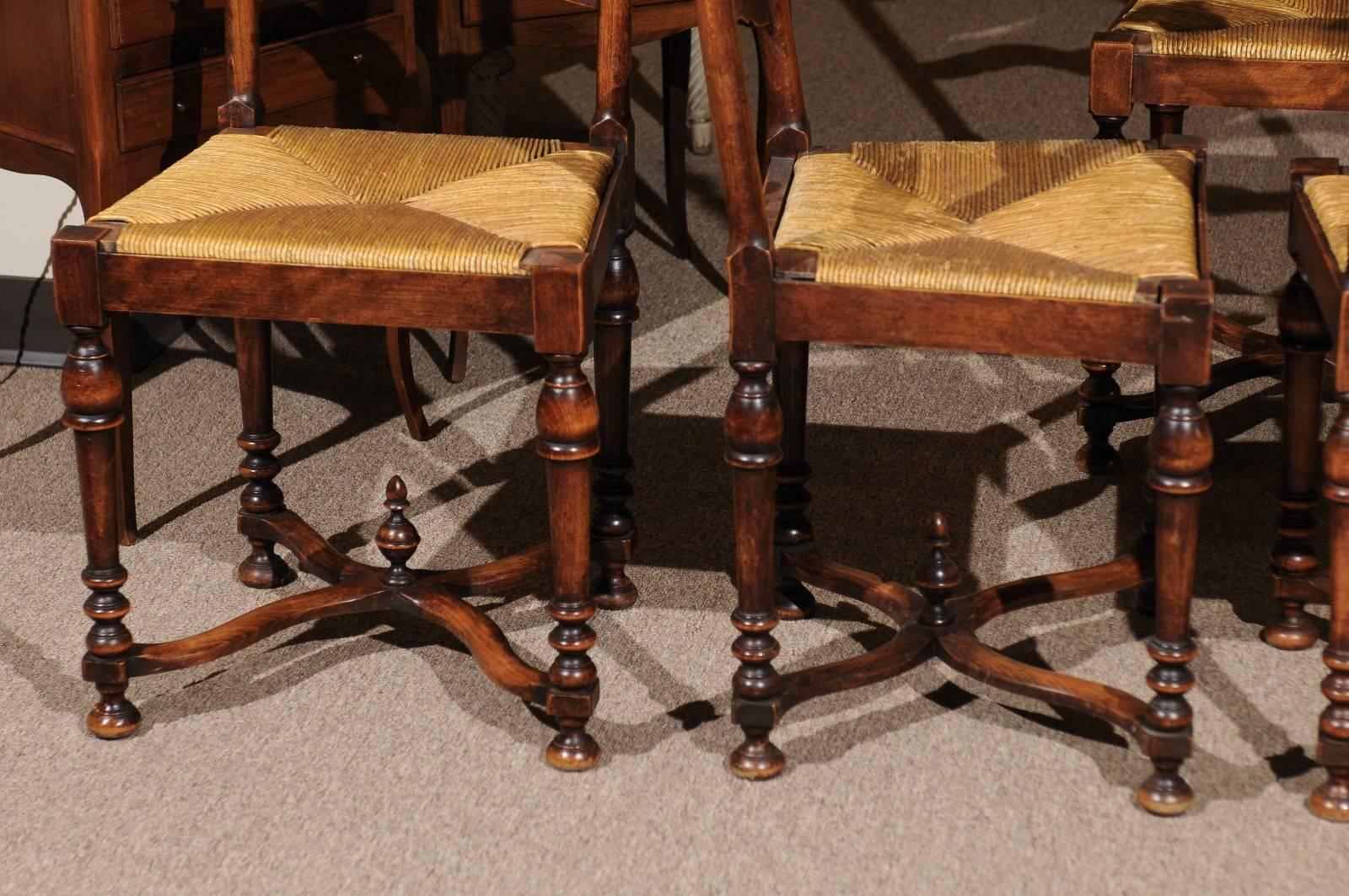 Set of Eight Midcentury French Walnut Ladderback Chairs, circa 1950 For Sale 5