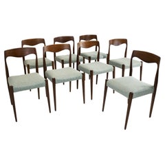 Set of 8 Mid-Century Green, Moller Style Chairs, Denmark, 1960s