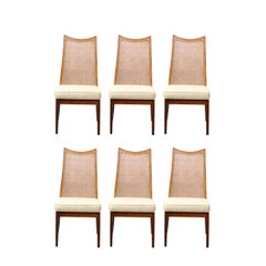 Set of 8 Mid Century Handrubbed Walnut & Cane Dining Chairs Signed John Stuart
