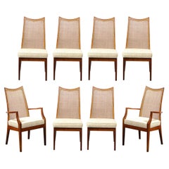 Set of 8 Mid Century Handrubbed Walnut & Cane Dining Chairs Signed John Stuart